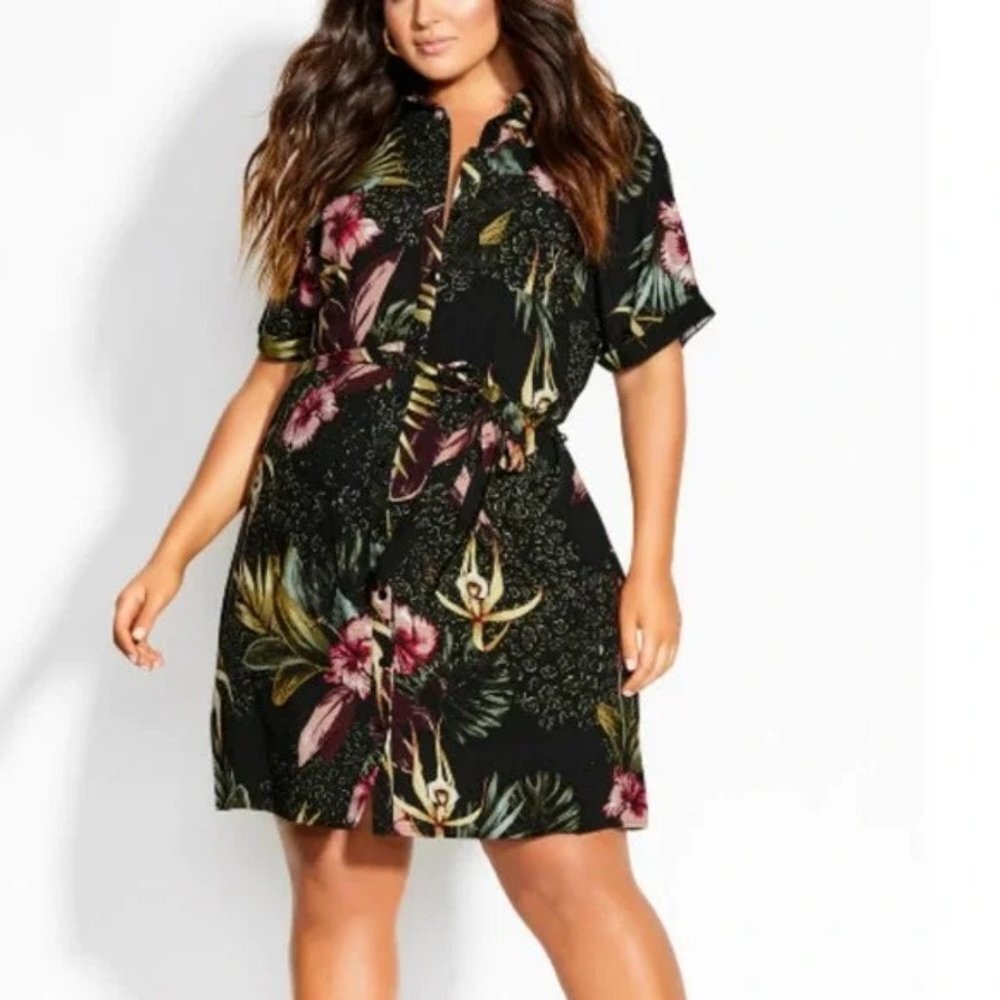 City Chic Phucket Tropical Button Front Floral Shirt Dress Womens Size 18 NWT - Picture 2 of 12